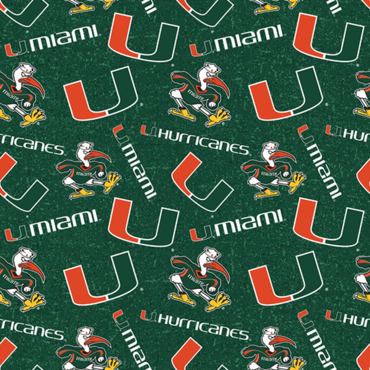 Licensed NCAA University of Miami Tone on Tone MIA-1178 Cotton Fabric by the Yard